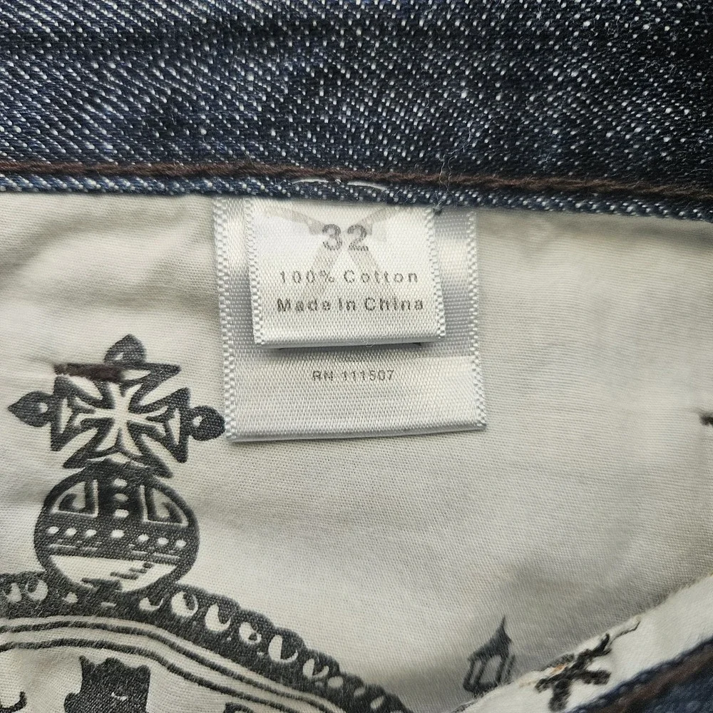 Artful Dodger Relaxed Straight Leg Embroidered Jeans Blue Streetwear Y2K 32